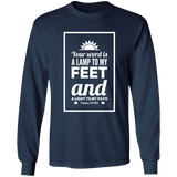 Bible Verse Long Shirt Ultra Cotton T-Shirt - "Psalm 119:105" Design 2 (White Font) - Meditate Healing Christian Store