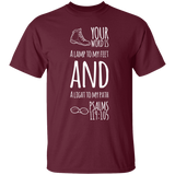 Bible Verse Men 5.3 oz. T-Shirt - "Psalm 119:105" Design 20 (White Font) - Meditate Healing Christian Store