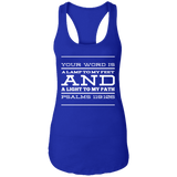 Bible Verse Ladies Ideal Racerback Tank - "Psalm 119:105" Design 11 (White Font) - Meditate Healing Christian Store