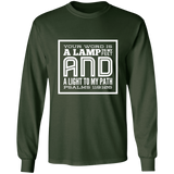 Bible Verse Long Shirt Ultra Cotton T-Shirt - "Psalm 119:105" Design 12 (White Font) - Meditate Healing Christian Store
