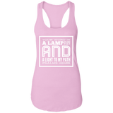 Bible Verse Ladies Ideal Racerback Tank - "Psalm 119:105" Design 12 (White Font) - Meditate Healing Christian Store