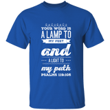 Bible Verse Men 5.3 oz. T-Shirt - "Psalm 119:105" Design 17 (White Font) - Meditate Healing Christian Store