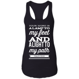 Bible Verse Ladies Ideal Racerback Tank - "Psalm 119:105" Design 15 (White Font) - Meditate Healing Christian Store