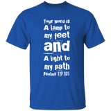 Bible Verse Men 5.3 oz. T-Shirt - "Psalm 119:105" Design 6 (White Font) - Meditate Healing Christian Store