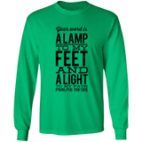Bible Verse Long Sleeve  Ultra Cotton T-Shirt - "Psalm 119:105" Design 4 (Black Font) - Meditate Healing Christian Store