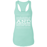 Bible Verse Ladies Ideal Racerback Tank - "Psalm 119:105" Design 11 (White Font) - Meditate Healing Christian Store