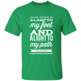 Bible Verse Men 5.3 oz. T-Shirt - "Psalm 119:105" Design 15 (White Font) - Meditate Healing Christian Store