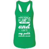 Bible Verse Ladies Ideal Racerback Tank - "Psalm 119:105" Design 17 (White Font) - Meditate Healing Christian Store