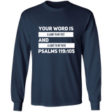 Bible Verse Long Shirt Ultra Cotton T-Shirt - "Psalm 119:105" Design 21 (White Font) - Meditate Healing Christian Store