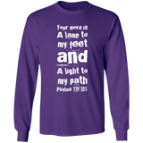 Bible Verse Long Shirt Ultra Cotton T-Shirt - "Psalm 119:105" Design 6 (White Font) - Meditate Healing Christian Store
