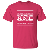 Bible Verse Men 5.3 oz. T-Shirt - "Psalm 119:105" Design 11 (White Font) - Meditate Healing Christian Store
