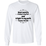 Bible Verse Long Sleeve  Ultra Cotton T-Shirt - "Psalm 119:105" Design 1 (Black Font) - Meditate Healing Christian Store