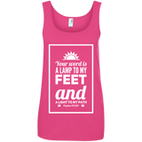 Bible Verse Ladies' 100% Ringspun Cotton Tank Top - "Psalm 119:105" Design 2 (White Font) - Meditate Healing Christian Store
