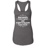 Bible Verse Ladies Ideal Racerback Tank - "Psalm 119:105" Design 1 (White Font) - Meditate Healing Christian Store