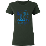 Bible Verses Ladies' 5.3 oz. T-Shirt - "Psalm 61:2" Design 7 - Meditate Healing Christian Store