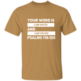 Bible Verse Men 5.3 oz. T-Shirt - "Psalm 119:105" Design 21 (White Font) - Meditate Healing Christian Store