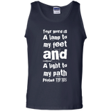 Bible Verse Men 100% Cotton Tank Top - "Psalm 119:105" Design 6 (White Font) - Meditate Healing Christian Store