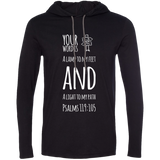 Bible Verse Men Long Sleeve T-Shirt Hoodie - "Psalm 119:105" Design 19 (White Font) - Meditate Healing Christian Store