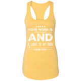 Bible Verse Ladies Ideal Racerback Tank - "Psalm 119:105" Design 16 (White Font) - Meditate Healing Christian Store