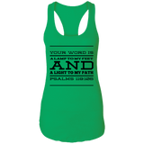 Bible Verses Ladies Ideal Racerback Tank - "Psalm 119:105" Design 11 (Black Font) - Meditate Healing Christian Store
