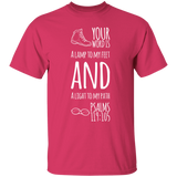 Bible Verse Men 5.3 oz. T-Shirt - "Psalm 119:105" Design 20 (White Font) - Meditate Healing Christian Store