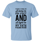 Bible Verse Men 5.3 oz. T-Shirt - "Psalm 119:105" Design 3 (Black Font) - Meditate Healing Christian Store