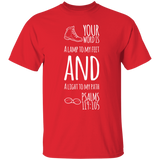 Bible Verse Men 5.3 oz. T-Shirt - "Psalm 119:105" Design 20 (White Font) - Meditate Healing Christian Store