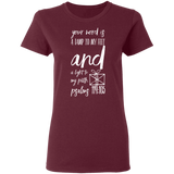 Bible Verse Ladies' 5.3 oz. T-Shirt - "Psalm 119:105" Design 18 (White Font) - Meditate Healing Christian Store