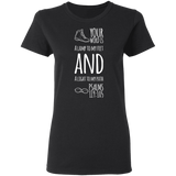 Bible Verse Ladies' 5.3 oz. T-Shirt - "Psalm 119:105" Design 20 (White Font) - Meditate Healing Christian Store