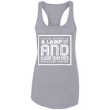 Bible Verse Ladies Ideal Racerback Tank - "Psalm 119:105" Design 12 (White Font) - Meditate Healing Christian Store