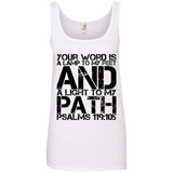 Bible Verses Ladies' 100% Ringspun Cotton Tank Top - "Psalm 119:105" Design 7 (Black Font) - Meditate Healing Christian Store