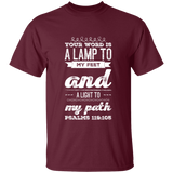 Bible Verse Men 5.3 oz. T-Shirt - "Psalm 119:105" Design 17 (White Font) - Meditate Healing Christian Store