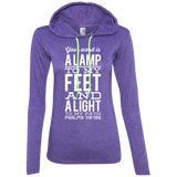 Bible Verse Ladies' Long Sleeve T-Shirt Hoodie - "Psalm 119:105" Design 4 (White Font) - Meditate Healing Christian Store