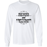Bible Verse Unisex Long Sleeve T-Shirt - Your Word Is Light To My Path ~Psalm 119:105~ Design 1