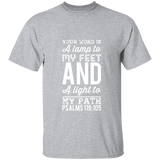 Bible Verse Men 5.3 oz. T-Shirt - "Psalm 119:105" Design 3 (White Font) - Meditate Healing Christian Store