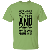 Bible Verse Men 5.3 oz. T-Shirt - "Psalm 119:105" Design 3 (Black Font) - Meditate Healing Christian Store