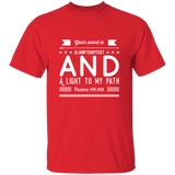 Bible Verse Men 5.3 oz. T-Shirt - "Psalm 119:105" Design 14 (White Font) - Meditate Healing Christian Store