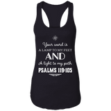 Bible Verse Ladies Ideal Racerback Tank - "Psalm 119:105" Design 5 (White Font) - Meditate Healing Christian Store
