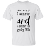 Bible Verse Men 5.3 oz. T-Shirt - "Psalm 119:105" Design 9 (Black Font) - Meditate Healing Christian Store