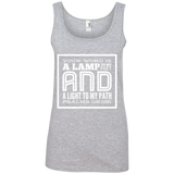Bible Verse Ladies' 100% Ringspun Cotton Tank Top - "Psalm 119:105" Design 12 (White Font) - Meditate Healing Christian Store