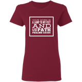 Bible Verse Ladies' 5.3 oz. T-Shirt - "Psalm 119:105" Design 13 (White Font) - Meditate Healing Christian Store