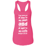 Bible Verse Ladies Ideal Racerback Tank - "Psalm 119:105" Design 6 (White Font) - Meditate Healing Christian Store