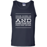 Bible Verse Men 100% Cotton Tank Top - "Psalm 119:105" Design 11 (White Font) - Meditate Healing Christian Store