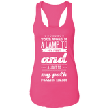 Bible Verse Ladies Ideal Racerback Tank - "Psalm 119:105" Design 17 (White Font) - Meditate Healing Christian Store
