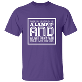 Bible Verse Men 5.3 oz. T-Shirt - "Psalm 119:105" Design 12 (White Font) - Meditate Healing Christian Store