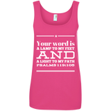 Bible Verse Ladies' 100% Ringspun Cotton Tank Top - "Psalm 119:105" Design 10 (White Font) - Meditate Healing Christian Store