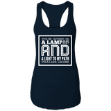 Bible Verse Ladies Ideal Racerback Tank - "Psalm 119:105" Design 12 (White Font) - Meditate Healing Christian Store