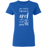 Bible Verse Ladies' 5.3 oz. T-Shirt - "Psalm 119:105" Design 18 (White Font) - Meditate Healing Christian Store