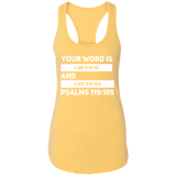 Bible Verse Ladies Ideal Racerback Tank - "Psalm 119:105" Design 20 (White Font) - Meditate Healing Christian Store
