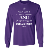 Bible Verse Long Shirt Ultra Cotton T-Shirt - "Psalm 119:105" Design 5 (White Font) - Meditate Healing Christian Store
